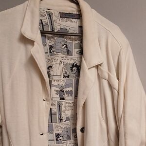bebe Cream Trench Coat with Comic Print Lining
